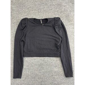 Riller & Fount Sweater Womens 1 Black Long Sleeve Puff Shoulder Cropped USA